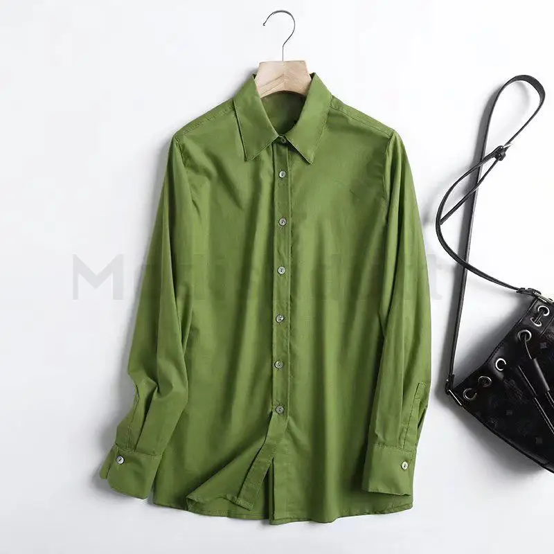 

Modishdutti 2022 Spring Autumn Women Fashion Casual Lapel Linen Shirt Female Solid Loose Single-breasted Simple Blouse