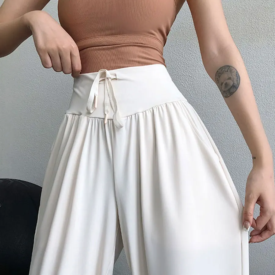 Fitness Sports Pants Women Elastic High Waist Pants Casual Loose Yoga Sports Trousers With Pockets Gym Running Sweatpant