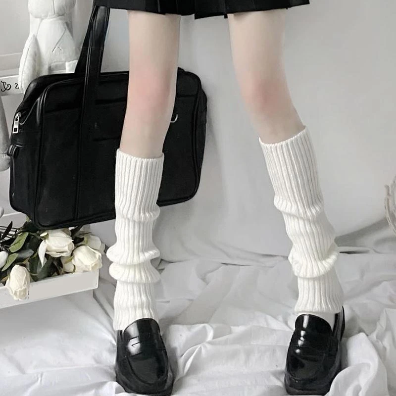Women's Lolita Socks White Ball Knitted Leg Warmers Long Knee Foot Cover Ladies Girls Autumn Winter Spring Arm Warmer
