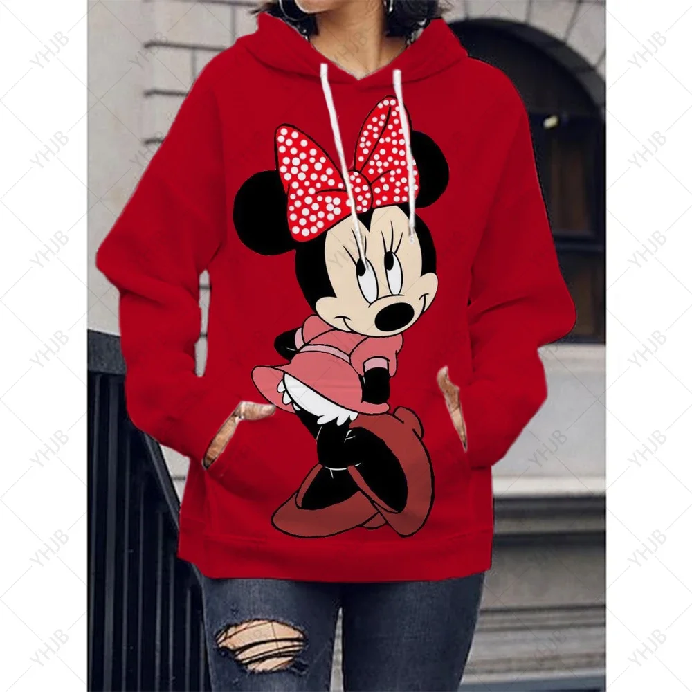 

Disney Minnie Mickey Mouse Print Hoodie Women's Fashion O-Neck Hoodies Women Sweats Kawaii Pullovers Y2k Coat Kawaii Clothes