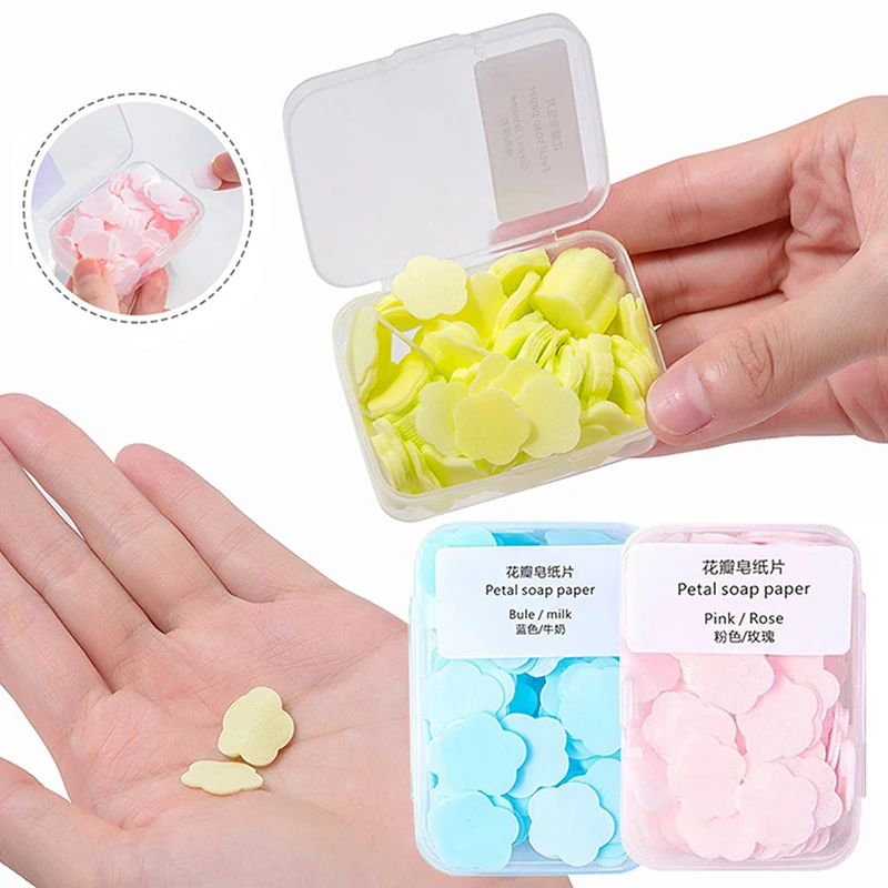 

100pcs/box Portable Soap Paper Mini Flower Travel Scented Petal Handwashing Soap Bath Hand Washing Disposable Soap Slice