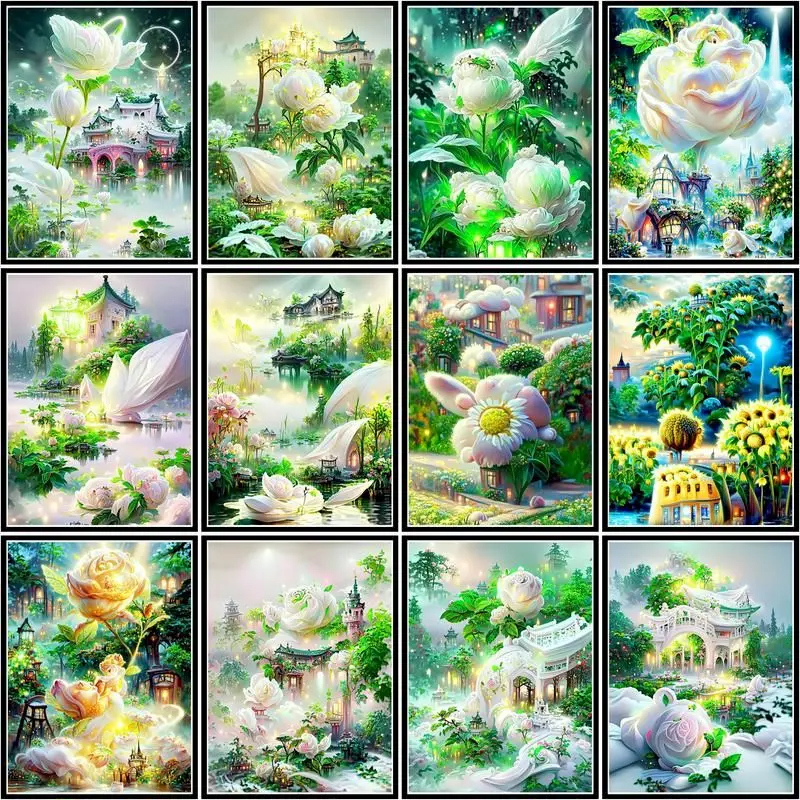 

GATYZTORY Green Rose Landscape Painting By Numbers Oil Painting By Numbers Flower Hand Paint Kits Canvas Home Decor Gift Diy