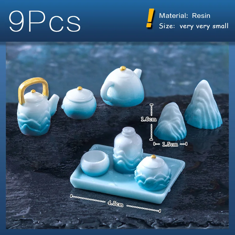 

Набор Из 9 Предметов: Чайный Сервиз В Стиле «Горный Пейзаж» С Чернильной Росписью, Миниатюрные Украшения Для Кукольного Домика