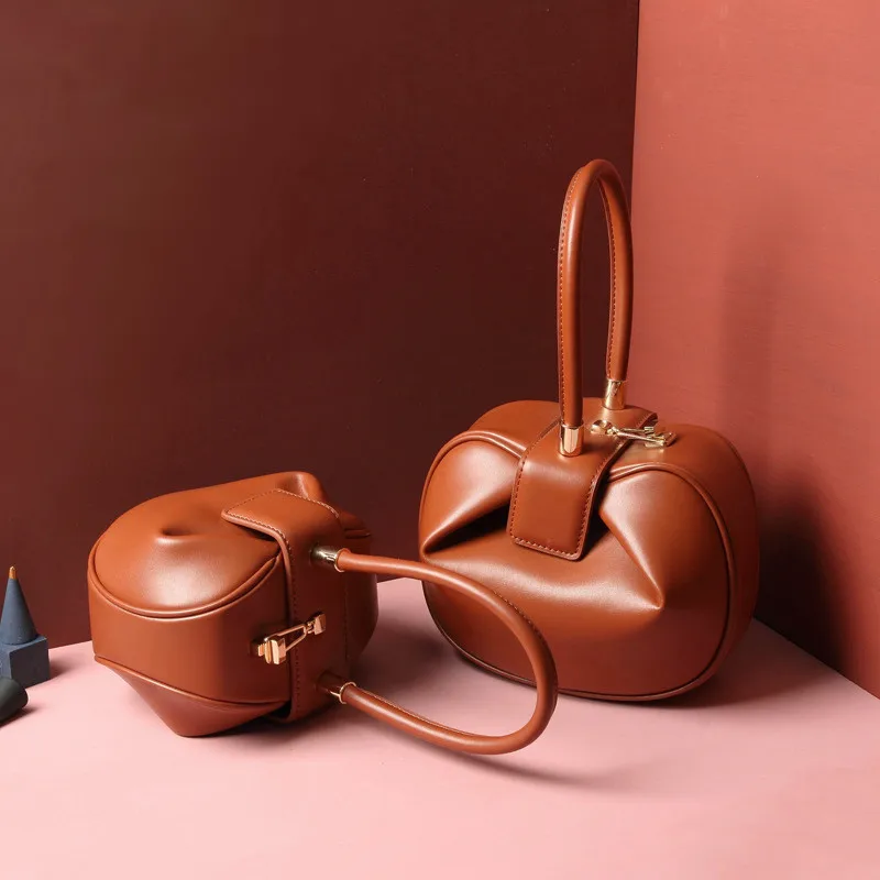

Luxury Designer Small Genuine Leather Handbags For Women 2022 Trend Fashion Ball Shape Evening Party Ladies Tote Bags