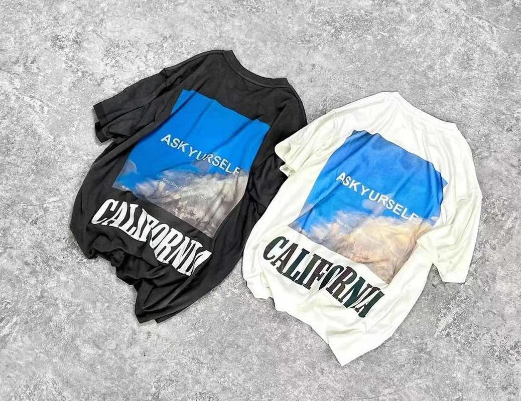 

Футболка Askyurself 22SS с принтом Калифорнийского неба для мужчин и женщин, европейские размеры, 100% хлопок, модные летние футболки для Askyurself с дэд...