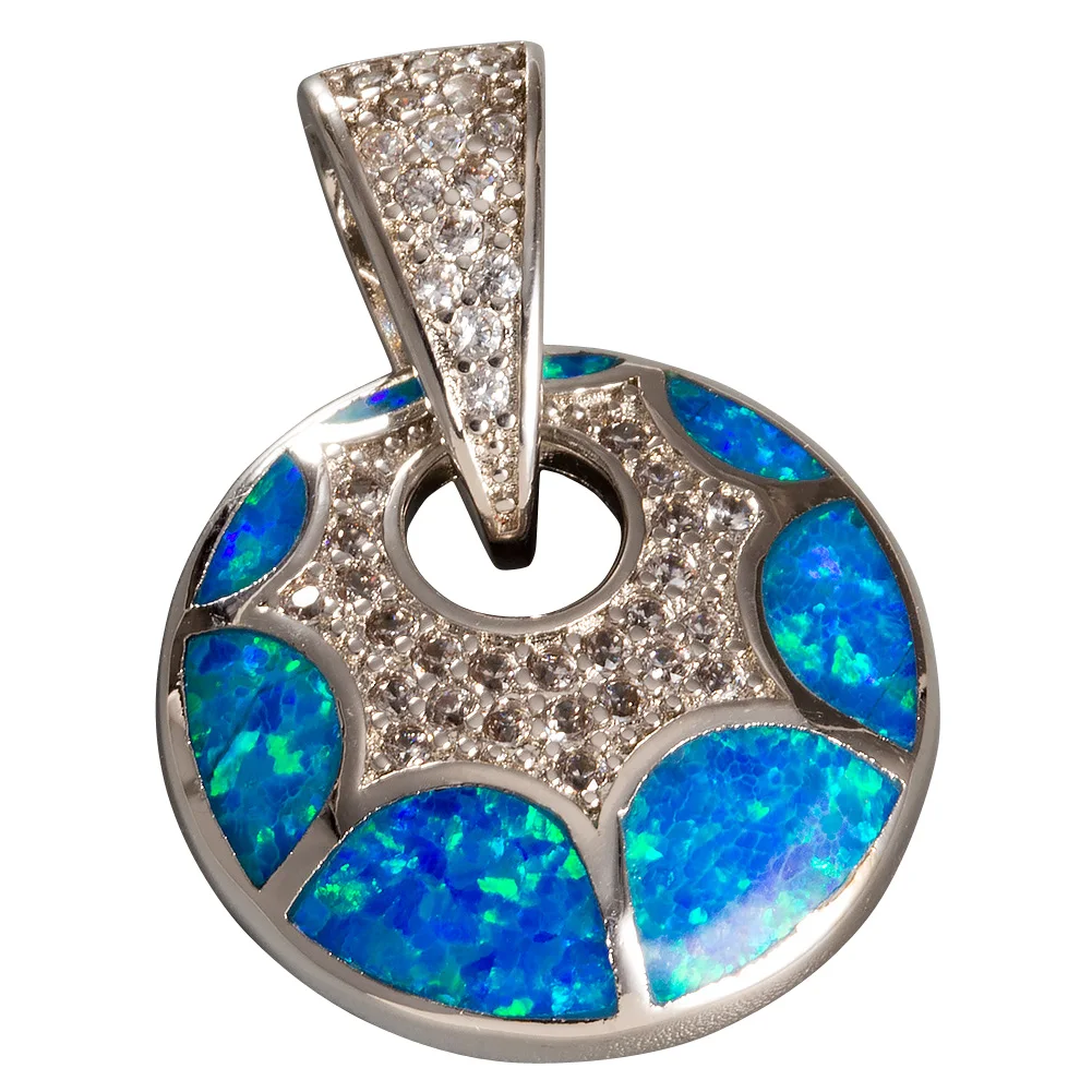 

KONGMOON Round Shape Ocean Blue Fire Opal CZ Silver Plated Jewelry for Women Pendant for Necklace