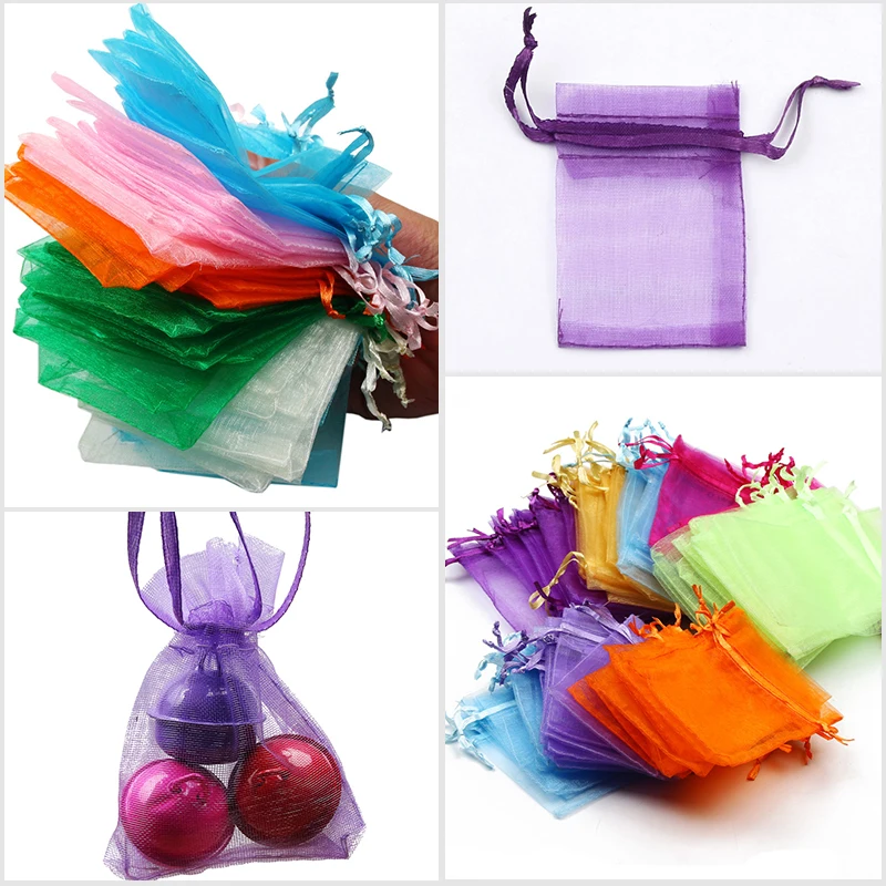 

Wholesale 50pcs Pick Colorful Drawstring Organza Bags 7x9/9x12/13x18/10x15CM Jewelry Packaging Bags Candy Wedding Gifts Pouches