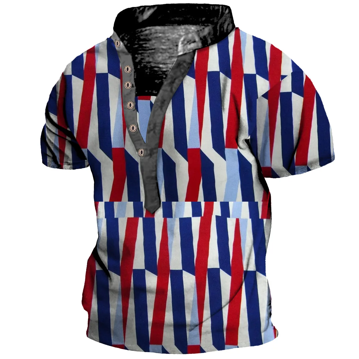 

Summer Men's Independence Day T-shirt American Flag Fashion Top 3D Printed Casual Vintage V-neck Henry Shirt