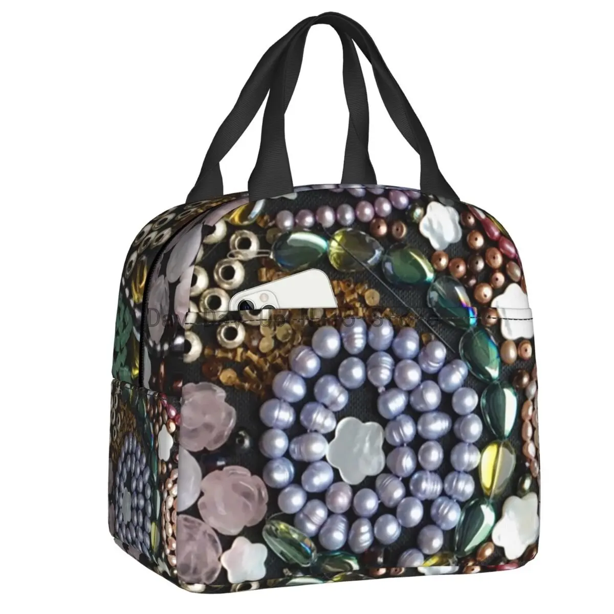 

Изолированные сумки для обеда с жемчужинами и драгоценными камнями для женщин, портативная Термосумка-холодильник для ювелирных изделий, школьный Ланчбокс