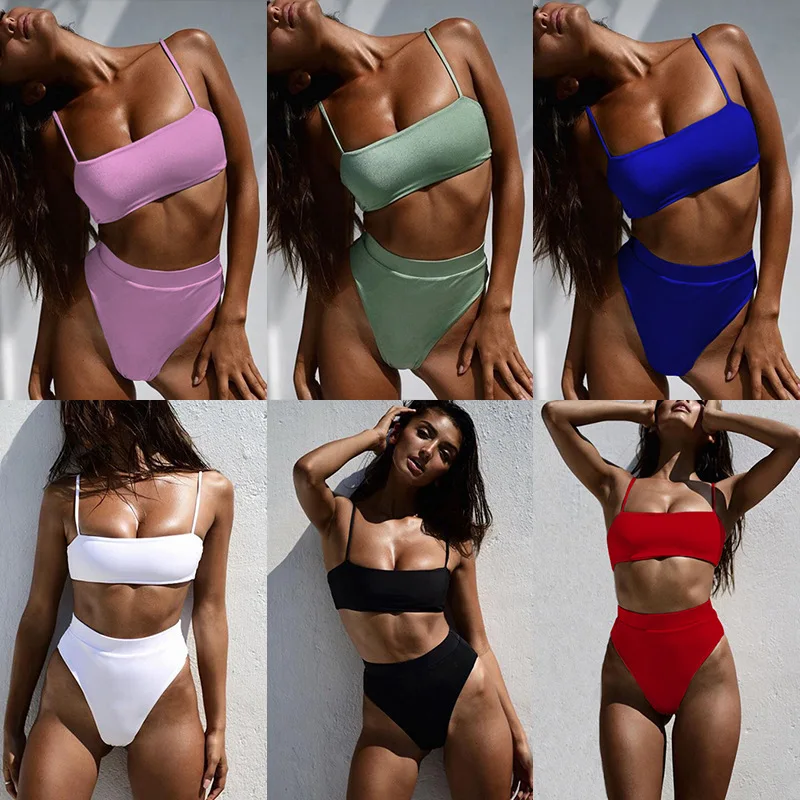 

Sexy Bikini Solid Swimwear Swimsuit Women High Waist Bikinis Set Bathing Suit Beach Bikini Women Push Up Bikinis Mujer Solid2022