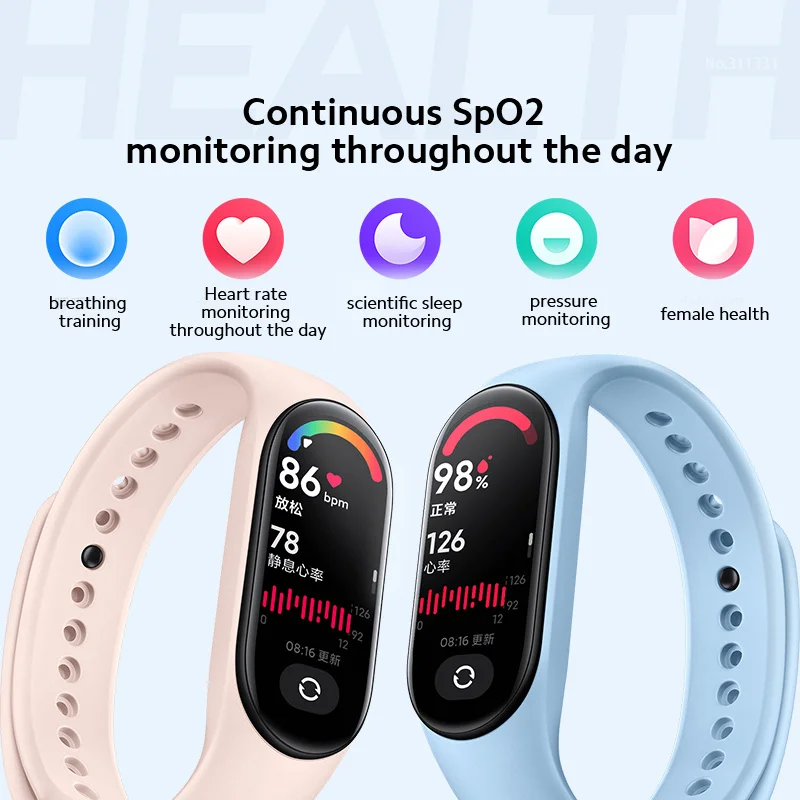 Фото Смарт-браслет Xiaomi Mi Band 7, водонепроницаемый фитнес-браслет с функцией измерения кислорода в крови, с Bluetooth №2