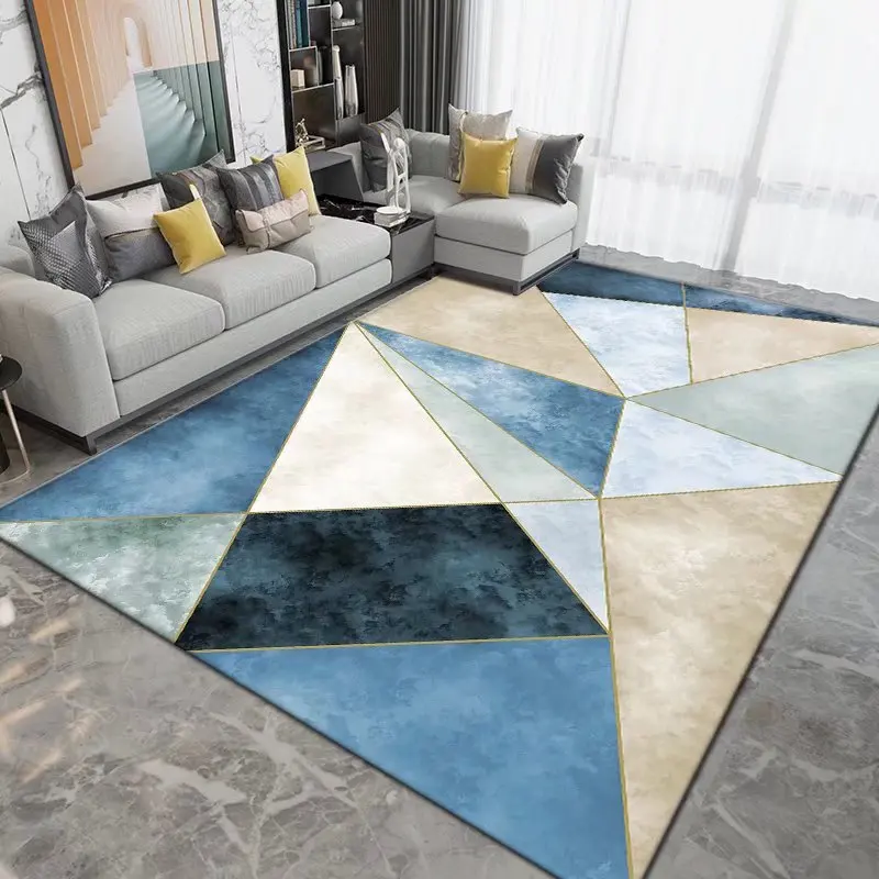 

Nordic Blue Geometry Teenager Room Decoration Carpets for Home Living Room Bedroom Bedside Non-slip Area Rugs Washable Floor Mat
