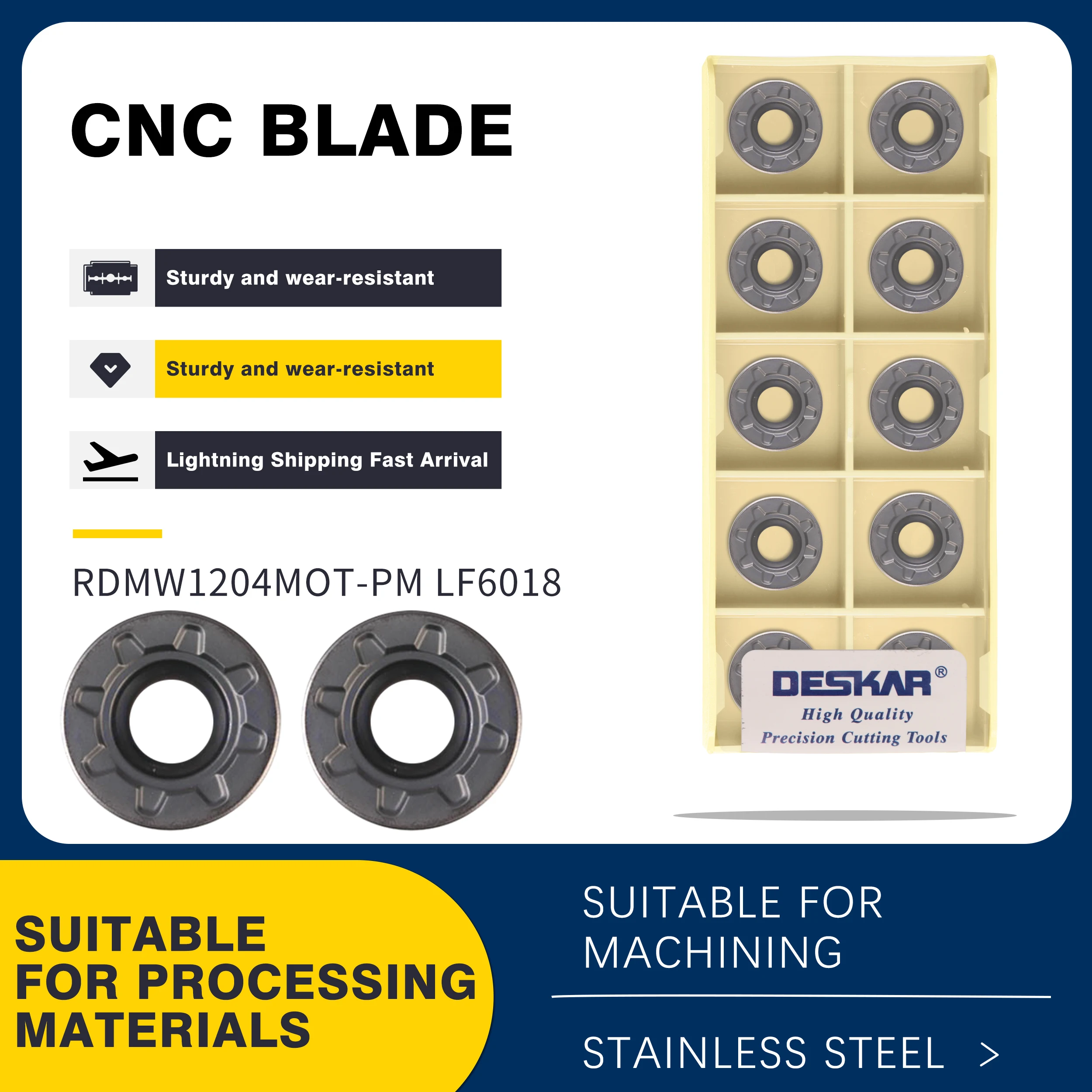 

10pcs RDMW1204MOT-PM LF6018 RDMW1605MOT-PM LF6018 Carbide Milling Insert CNC Lathe Turning Tool Cutter Blade,For Stainless Steel