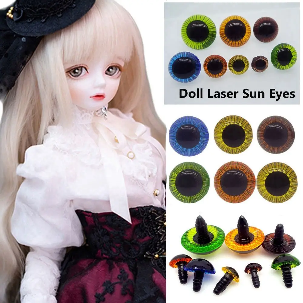 

10pcs 11/13/15/17/18/23mm Clear 3D Glitter Eyes Plastic Safety Toy Eyes Long Stem + Glitter Fabric + Washer Doll Making Crafts