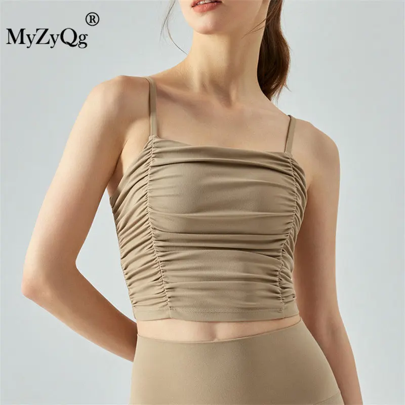 

MyZyQg Women Spring New Pleated Waist Nude Sports Underwear One-piece Sexy Suspender Yoga Vest Tank Tops