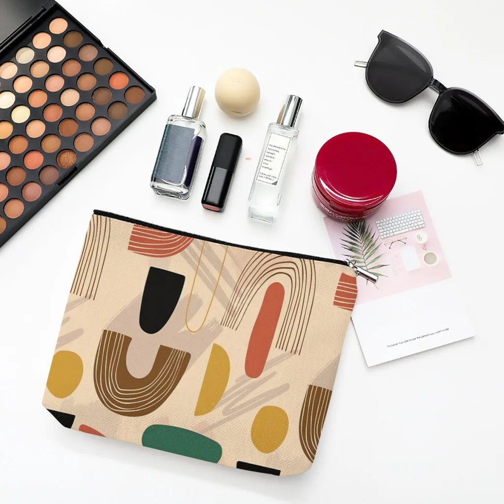 

Arcs Linen Women Cosmetic Bag Pattern Design Makeup Pouch Lady Tote Purse Travel Organizer Case