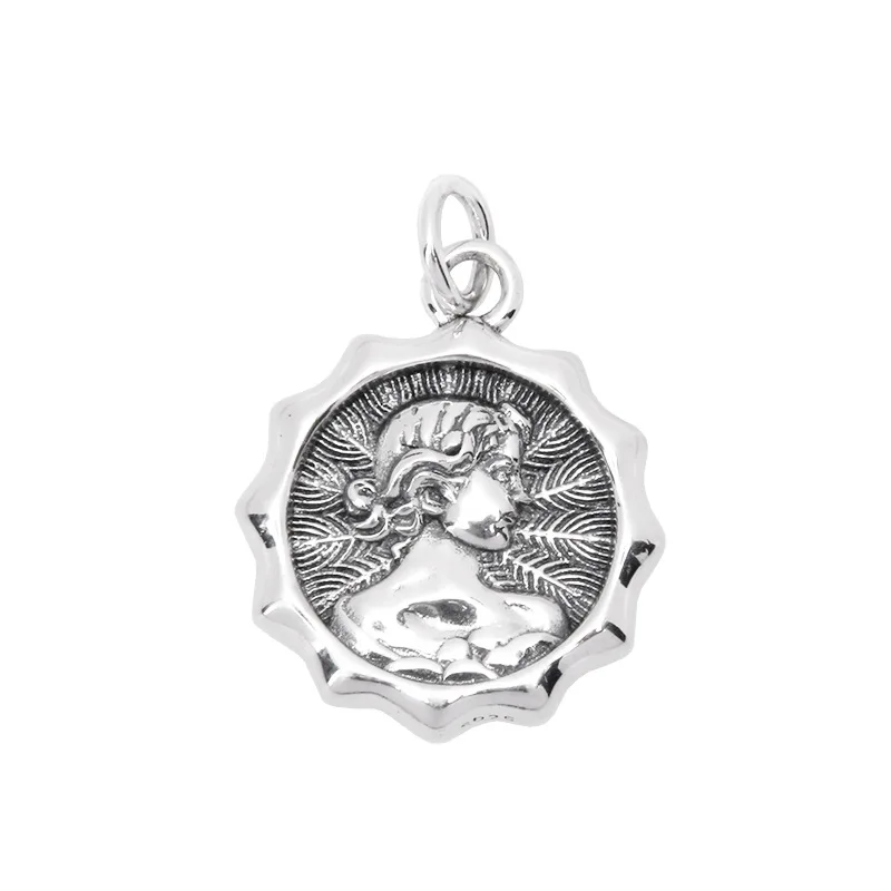

S925 Sterling Silver Charm Pendants 2022 New Fashion Goddess Head Sculpture Round Argentum Amulet Jewelry for Man Women