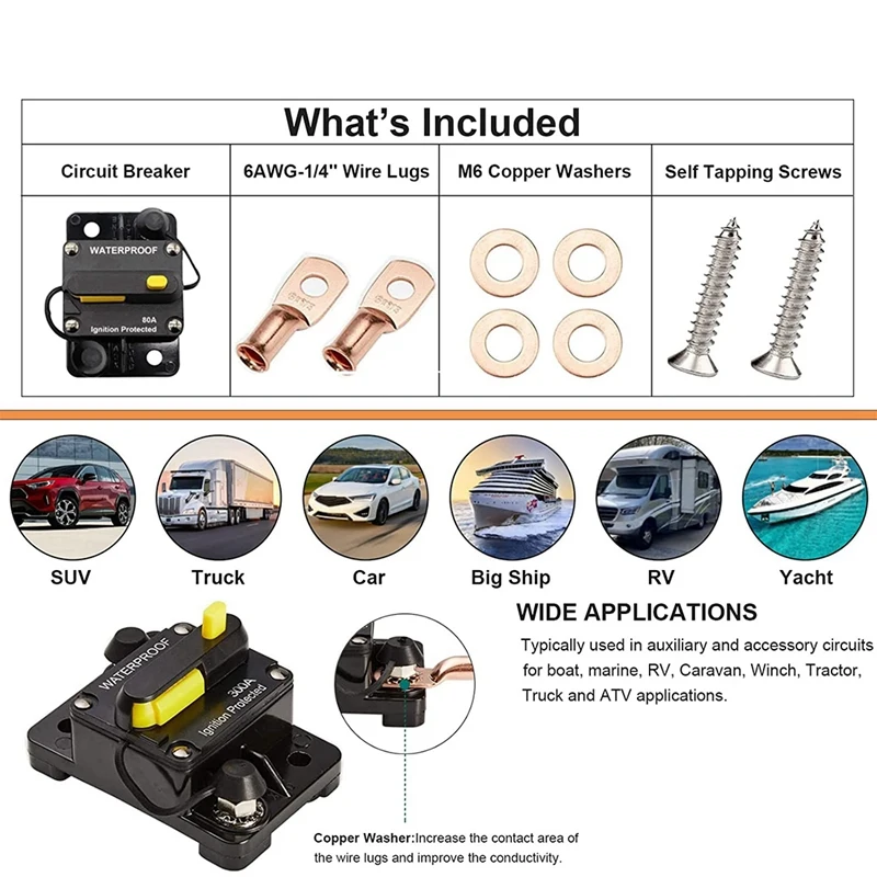 

100A 12V-48V Car Line Circuit Breaker Waterproof Circuit Breaker With Manual Reset Fuse Holder Inverter