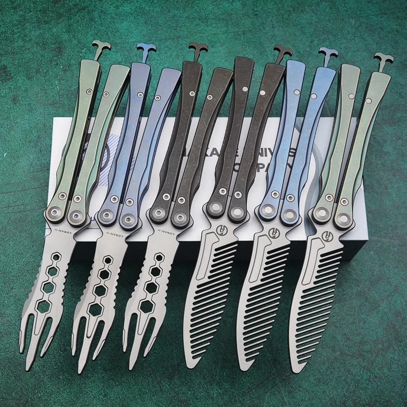 

MAXACE Knife Balisong Loran2 Butterfly Knife Titanium Knives Practice Training Blade Foldable Survival Beginner Chow Comb Wrench