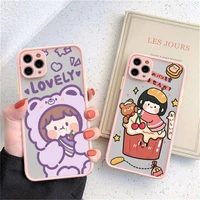 fhnblj girl cute cartoon phone case for iphone x xr xs 7 8 plus 11 12 13 pro max 13mini translucent matte case