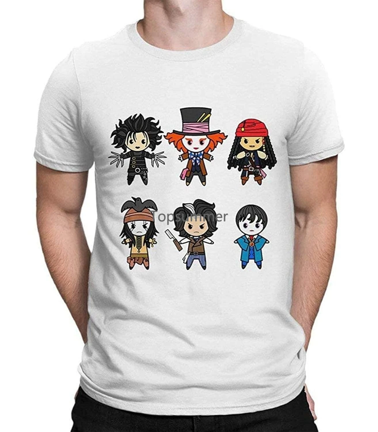 

Johnny Depp Movie Heroes T-Shirt Edward Scissorhands Mad Hatter Jack Sparrow Sweeney Todd Women'S And Men'S Sizes Graphi(1)