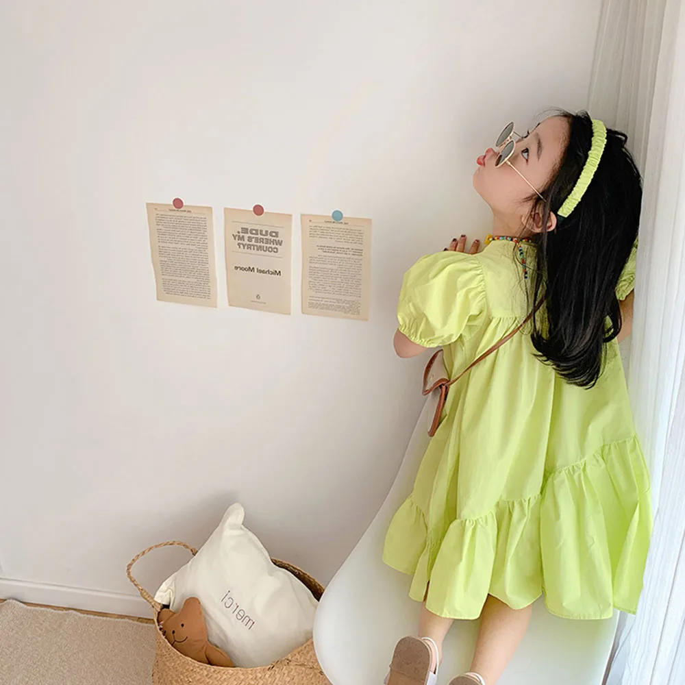 Однотонные платья с цветами для девочек Повседневное платье принцессы вечерние