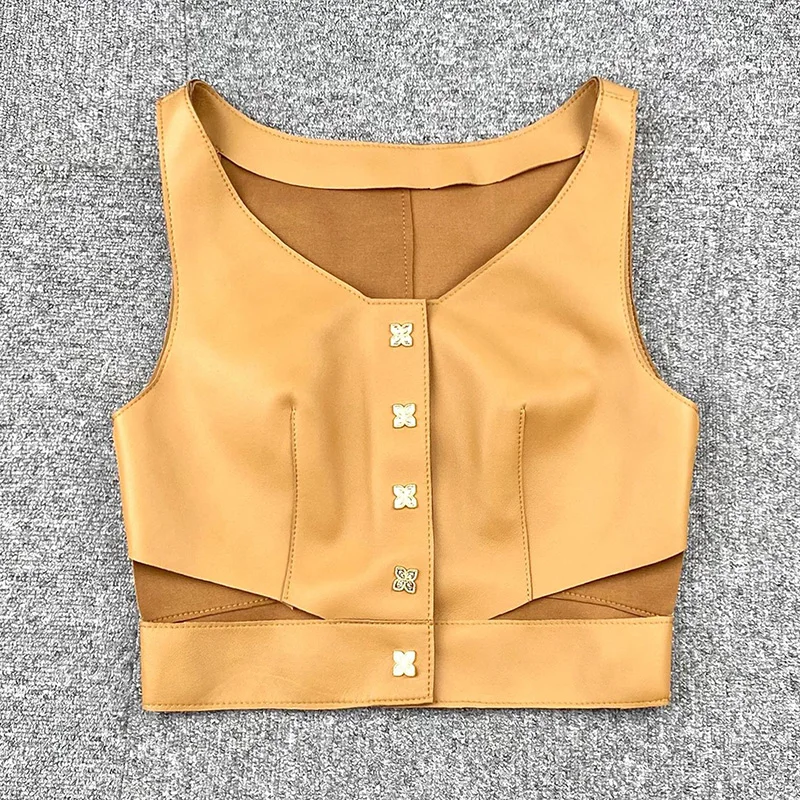 Genuine Sheepskin Leather Vests 2023 New Design 3 Colors Leather Gilets Women Fashion Sleeveless Tops TF5005