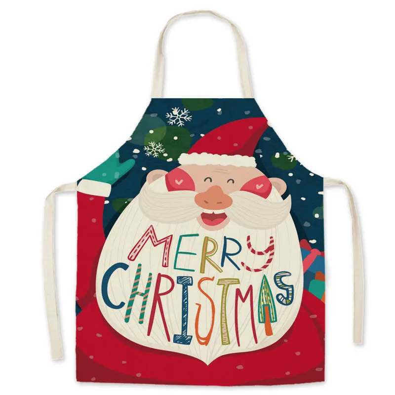 

Рождественский Льняной Фартук с рисунком, без рукавов, с планкой, домашний праздничный кухонный фартук для уборки, для выпечки и кейтеринга