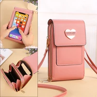 womens bags soft love hearts wallets touch screen mobile phone pouch crossbody shoulder handbag for female cheap purse leather