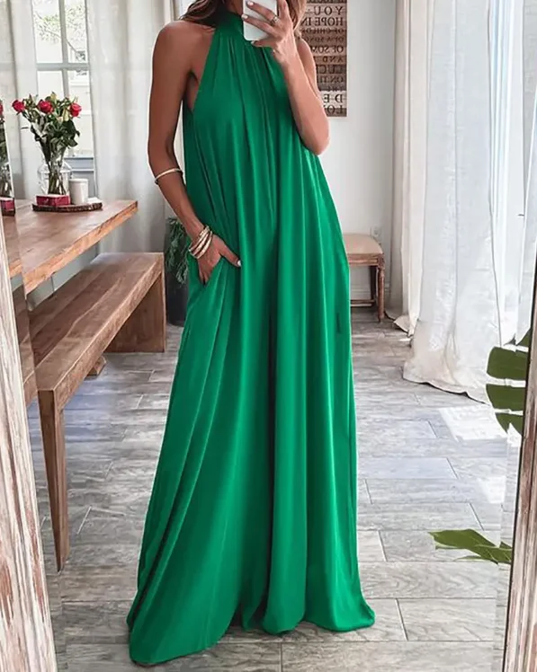 Elegant Party Jumpsuit for Women O Neck Ruched Sleeveless Playsuit Summer Fashion Loose Bodysuit Chic Daily Club Streetwear