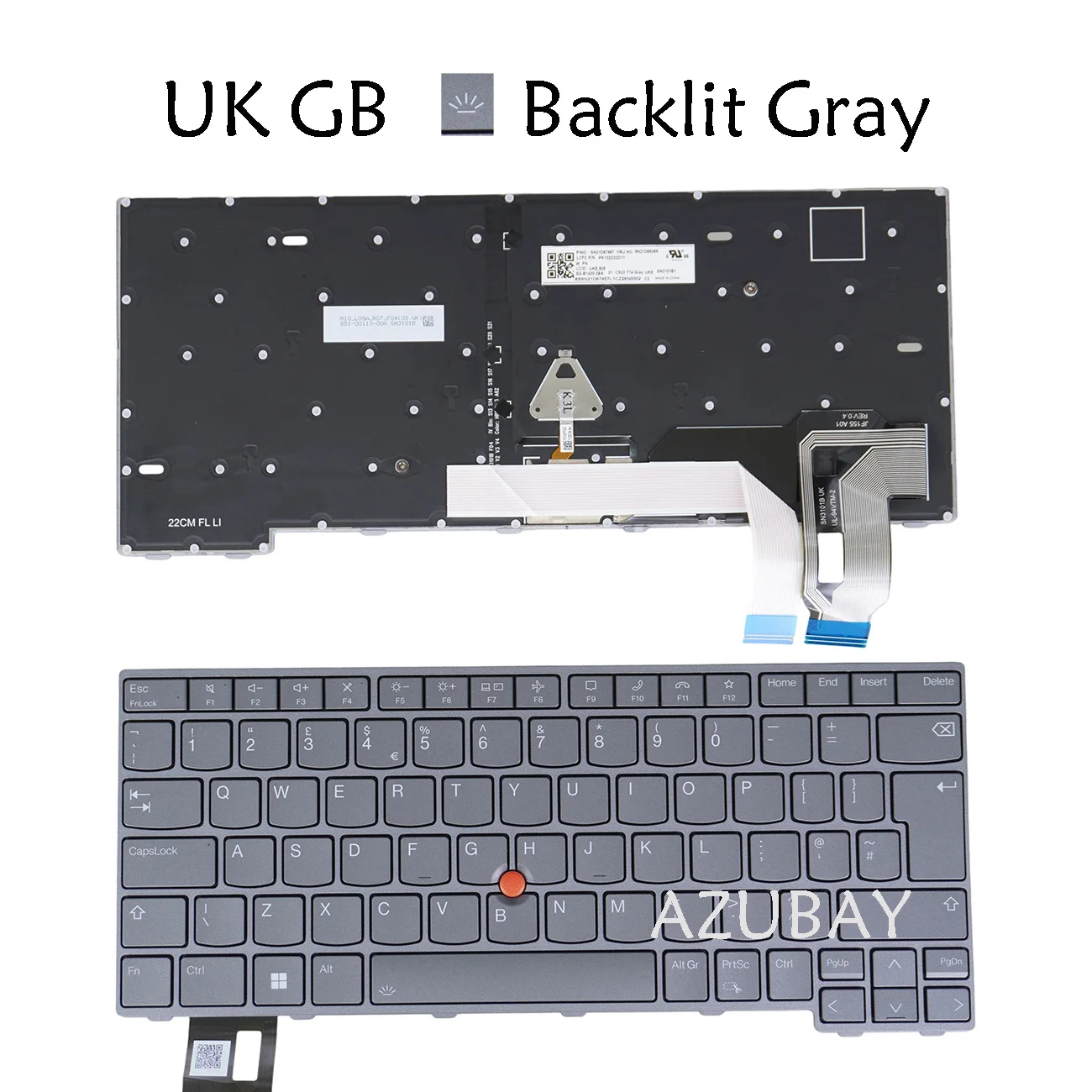 Фото Клавиатура UK GB серого цвета для Lenovo 5N21D68332 Thinkpad P14s Gen 3 21AK 21AL 21J5 21J6, P14s Gen 4 21HF 21HG 21K5 21K6, с подсветкой №1