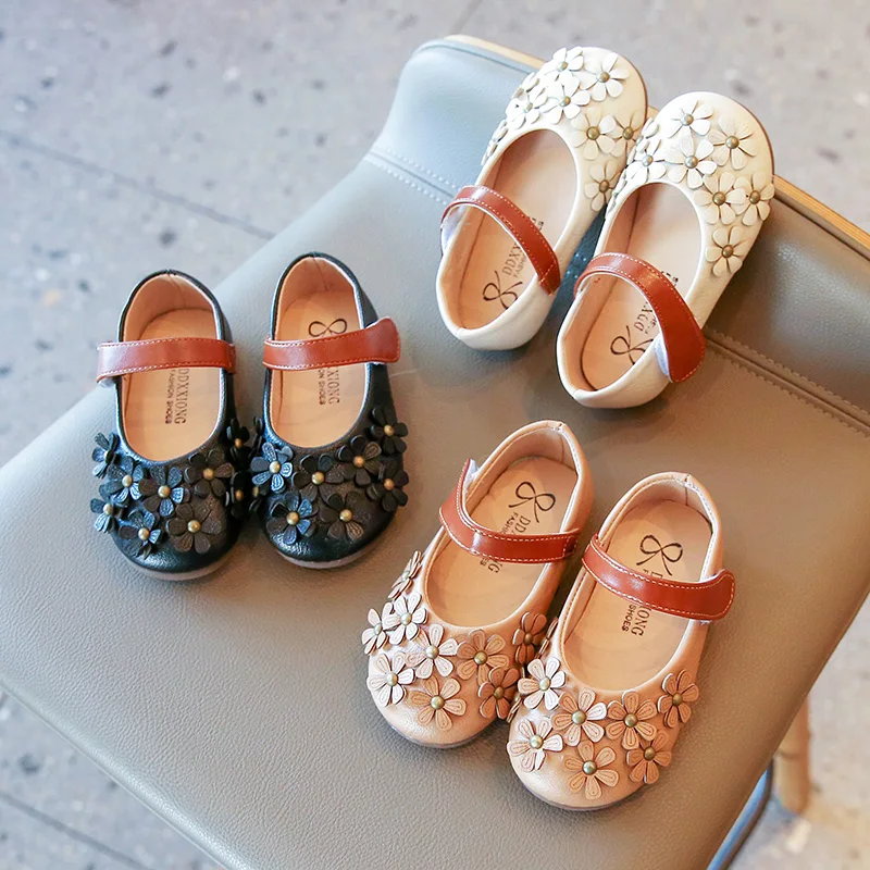 

Fashion Children Flowers Leather Shoes Girls Soft Bottom Hook&loop Casual Shoes Mary Jane Shoes Autumn Spring White Kids Flats