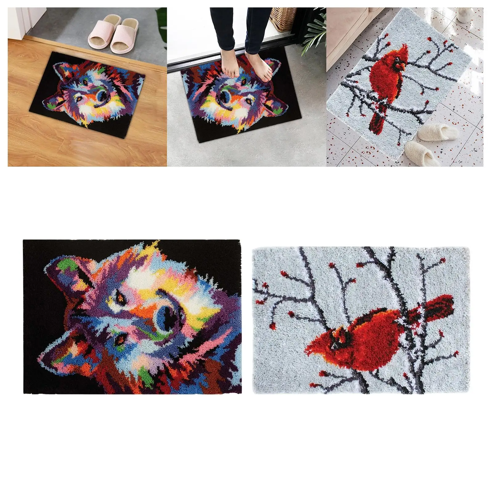 

Wolf Carpet Latch Hooking Kits Rug Kitwork Embroidery Carpet Set for Adults