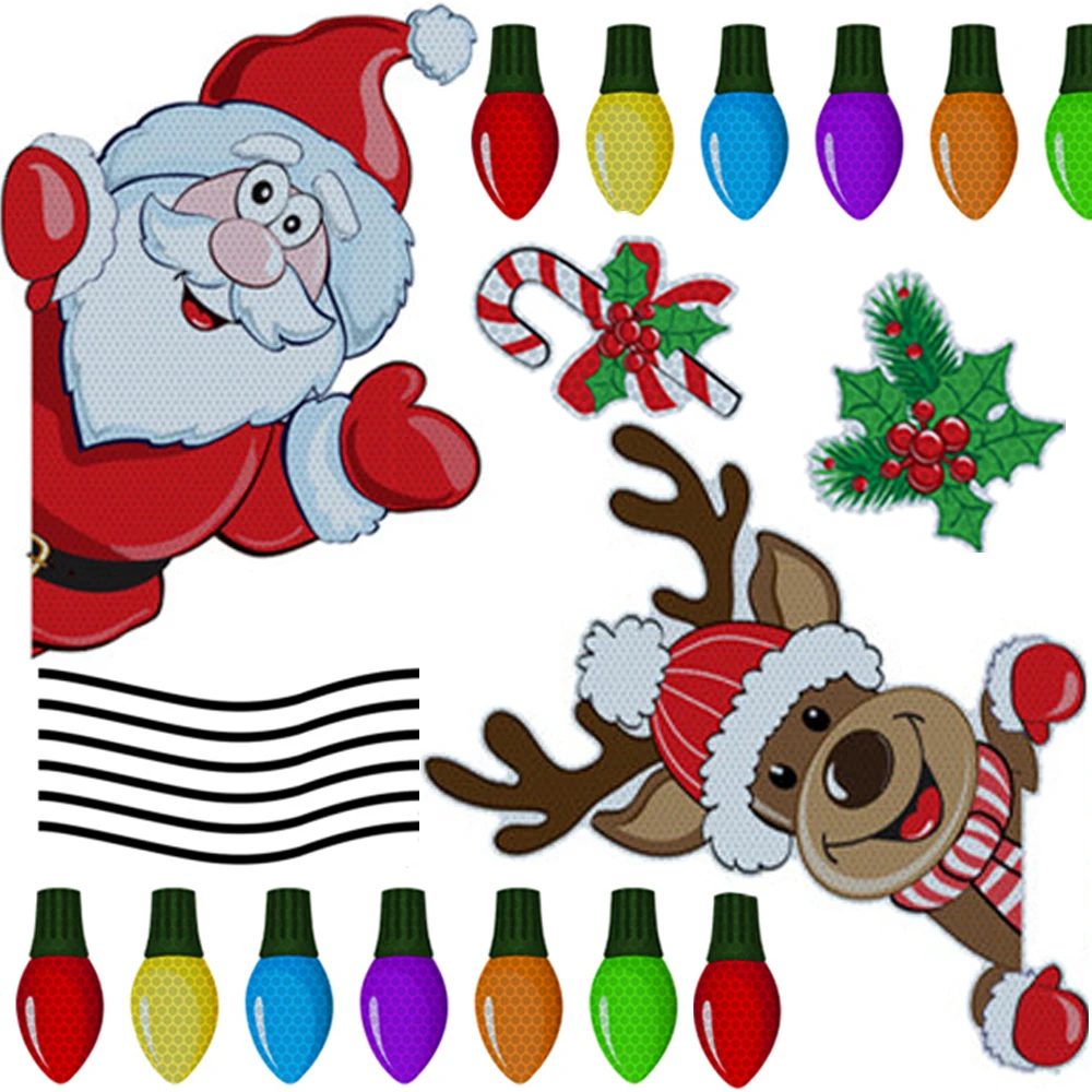 

Christmas Car Refrigerator Decorations Reflective Bulb Light Santa Reindeer Tree Magnet Accessories Set Xmas Holiday Cute Decor