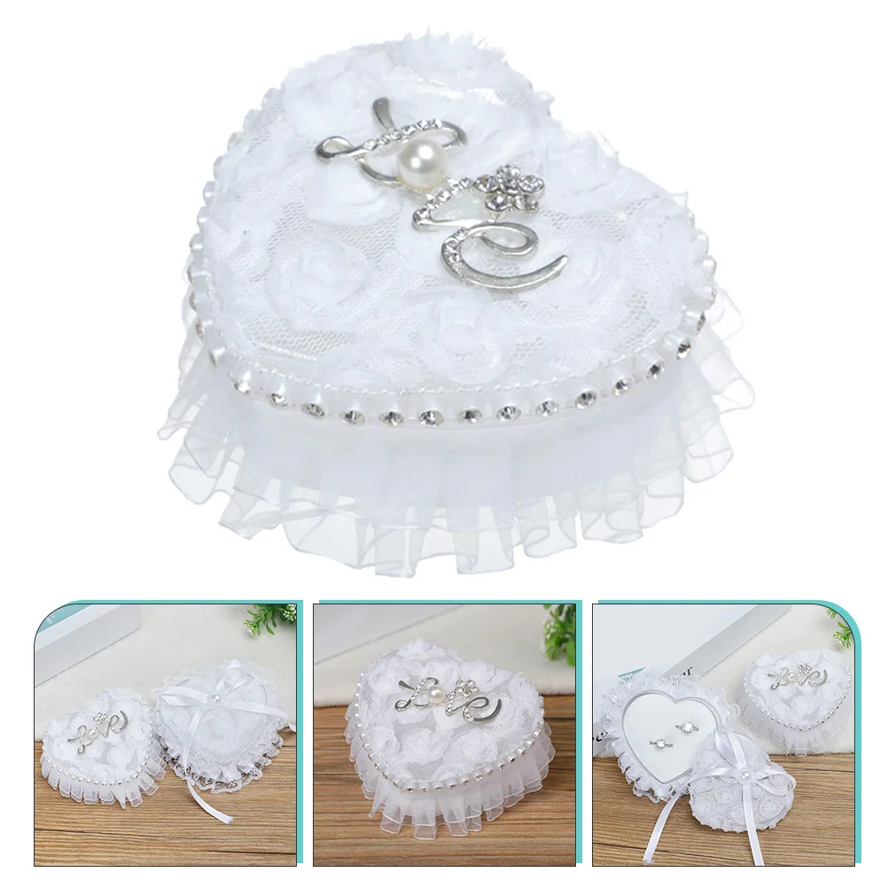 

Romantic White Ring Box Lace Heart Shape Ring Pillow Decorative Wedding Ring Box