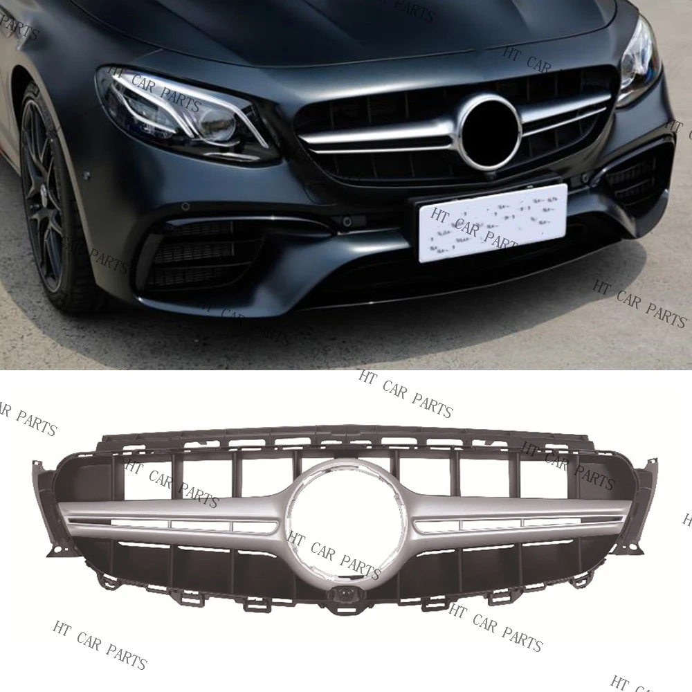 

For Mercedes Benz E Class W213 E63 E200 E300 E400 2016-2020 1 Piece Silver Front Bumper Grill Grille AMG Style