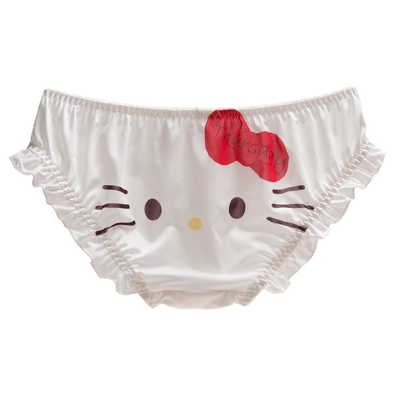 

Кавайное японское милое нижнее белье Hello Kitty с мультяшным принтом на неделю, молочный шелк, мягкое комбинированное нижнее белье с заниженной...