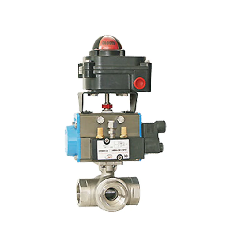 DN32 304 3-сторонний пневматический привод горячей воды двойного действия из