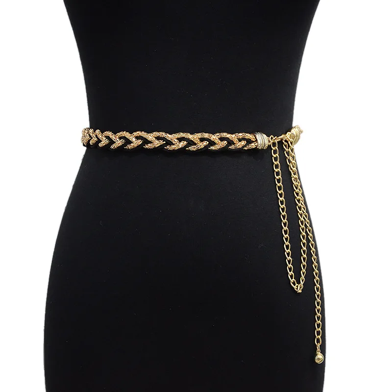 2022 New Summer Ladies Fashion Sweet Metal Chain Braided Thin Waist Chain Dress Decoration Belts for Women Luxury Designer Brand