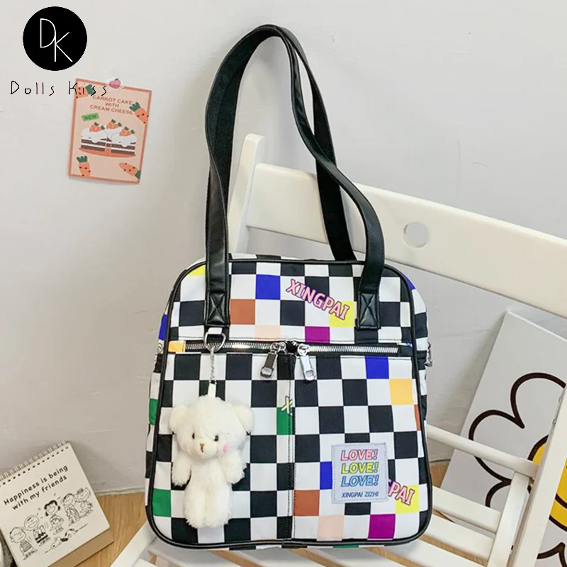 

Japanese Kawaii Shoulder Bag Harajuku Handbag for Women Sweet Contrasting Color Plaid Totes Bag Cool Girl Student Book Bag