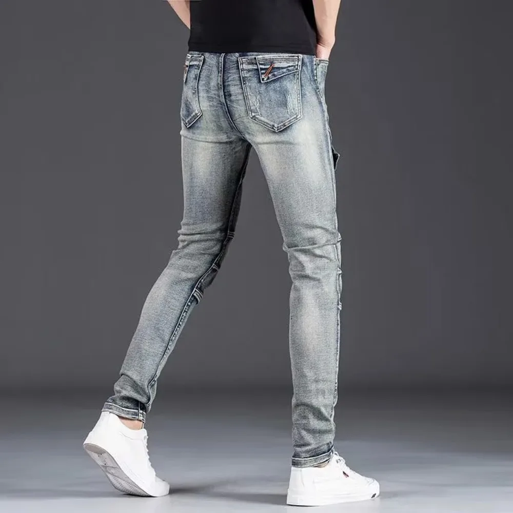 New Washed Jeans, Casual And Versatile, Loose Fitting Straight Pants, New Men's Trend, Simple Printing, Spring Youth Trend