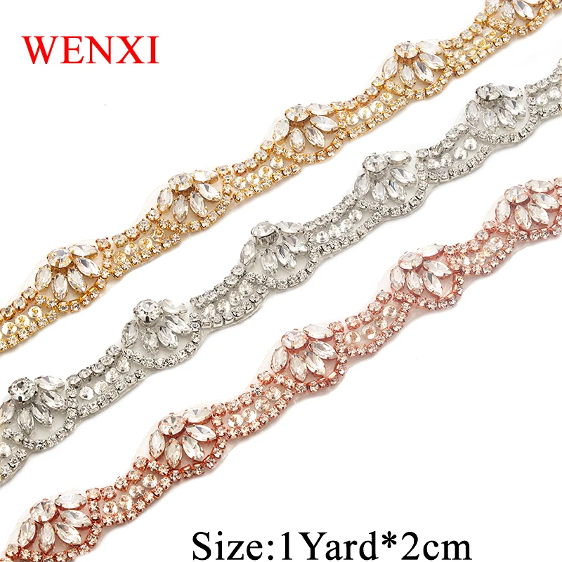 WENXI оптовая продажа ручной работы стразы аппликация Кристалл 2 см * 5 ярдов отделка для свадебного платья Пояс DIY свадебное платье створки WX801 WENXI оптовая продажа ручной работы стразы аппликация Кристалл 2 см * 5 ярдов отделка для свадебного платья Пояс DIY свадебное платье створки WX801