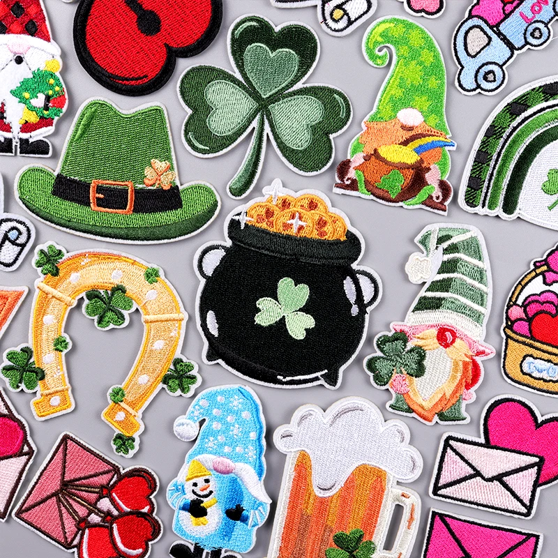 

Clover Patch Stpatrick's Day Iron On Embroidered Patches For Clothing Thermoadhesive Patches On Clothes Dwarf Patch Badges Decor