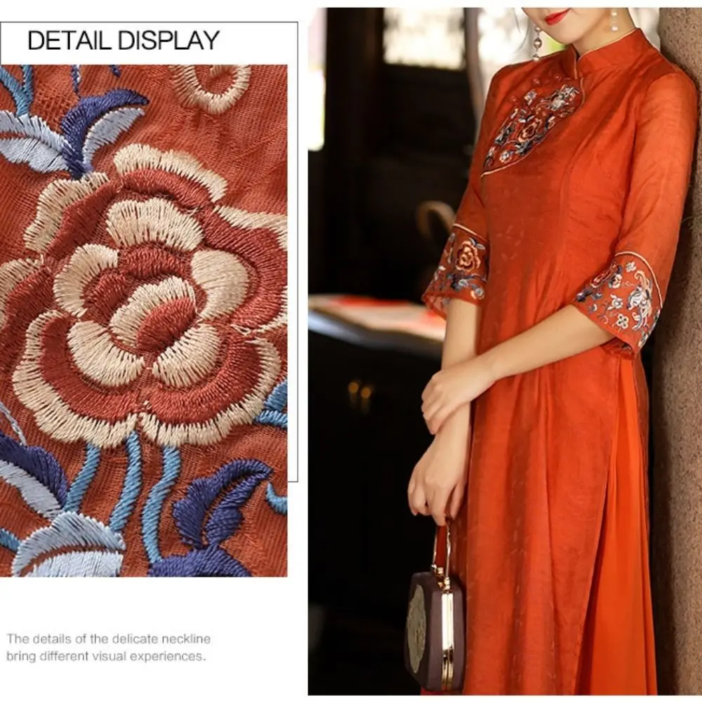 Модное новое китайское платье Cheongsam с цветочной вышивкой свободное в этническом