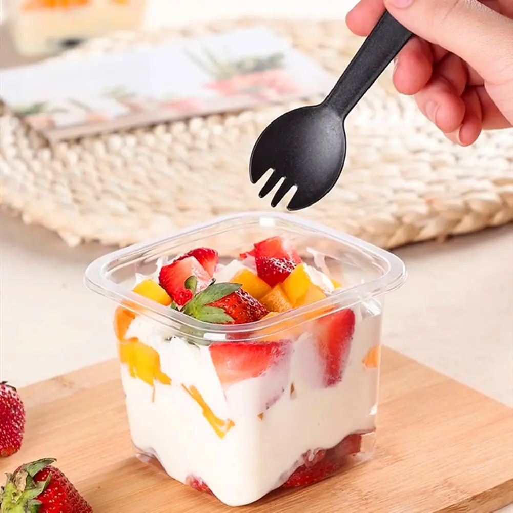 30 шт. 12 унций Квадратные прозрачные пластиковые десертные чашки с крышками и