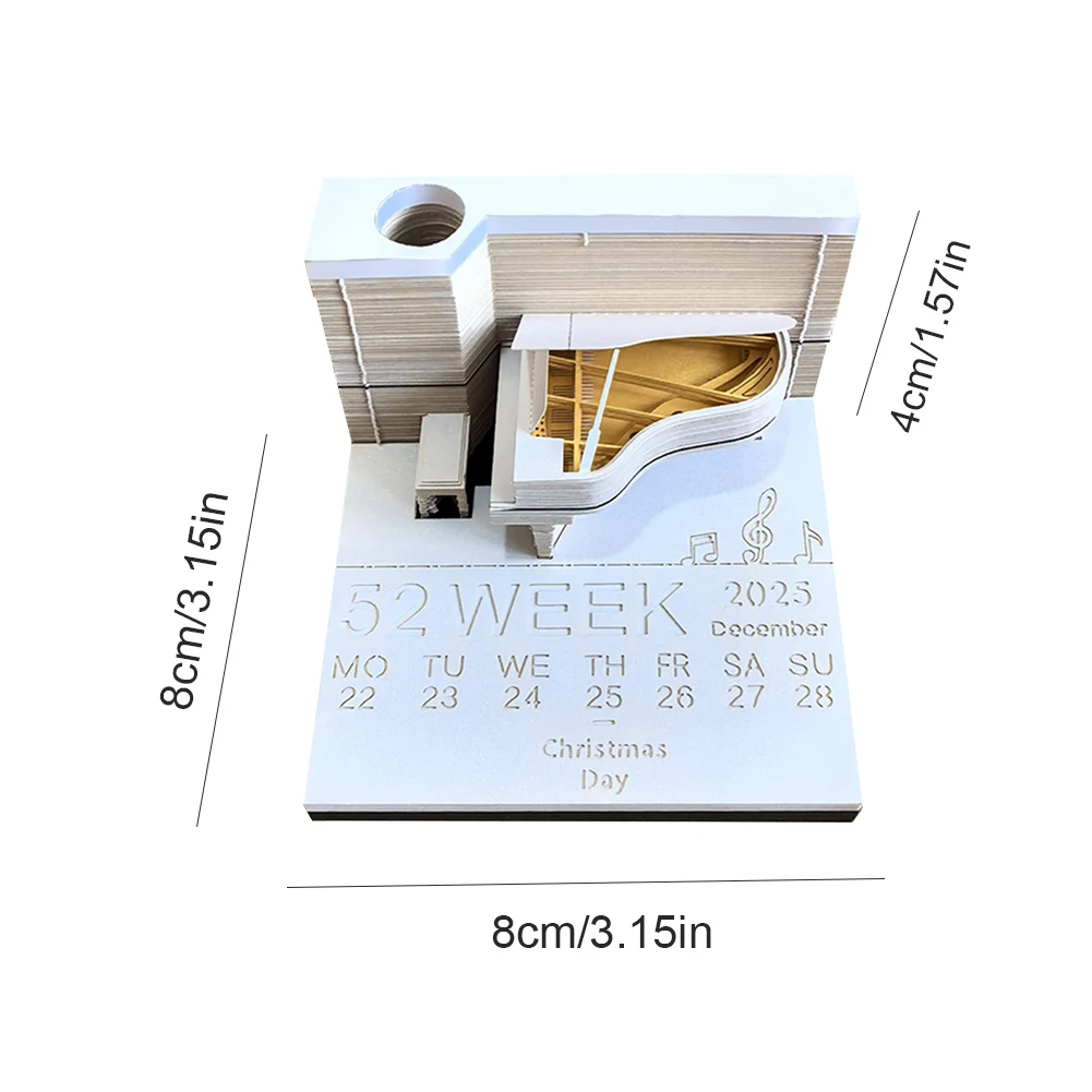 Настольный календарь на фортепиано 2025 креативный настольный 3D блокнот резьба по