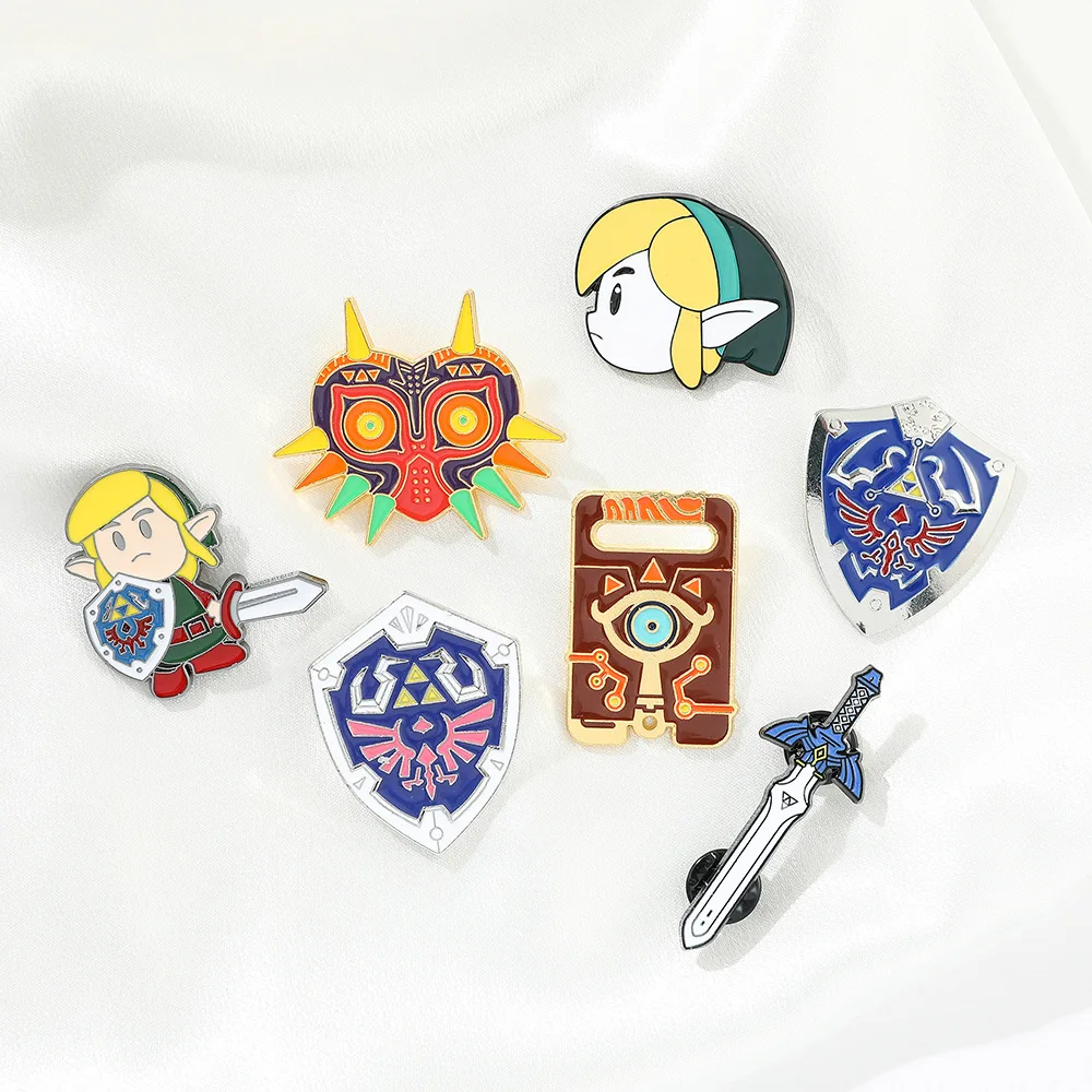 Fashion Zelda Metal Pin Cartoon Game Shield Warrior Backpack Badge Breath of the Wild Gift Brooches Clothing Jewelry Accessories