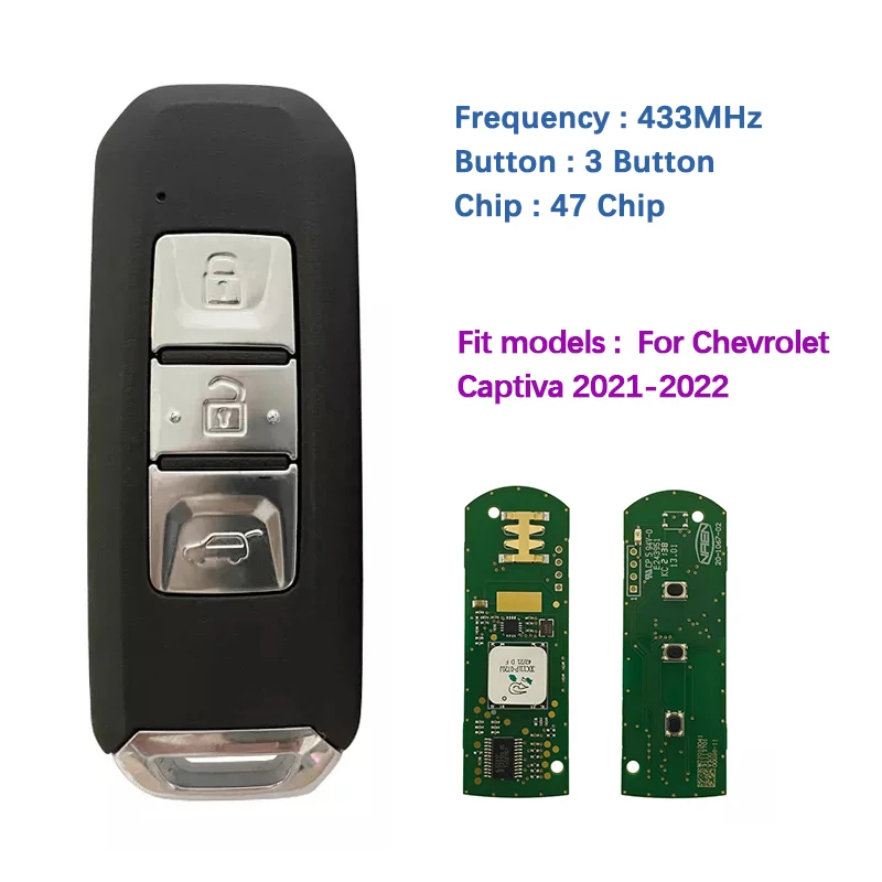 

CN014096 Original One Pair 3 Button Smart Key For Chevrolet Captiva 2021-2022 Remote 433 MHz PCF7952 47 Chip