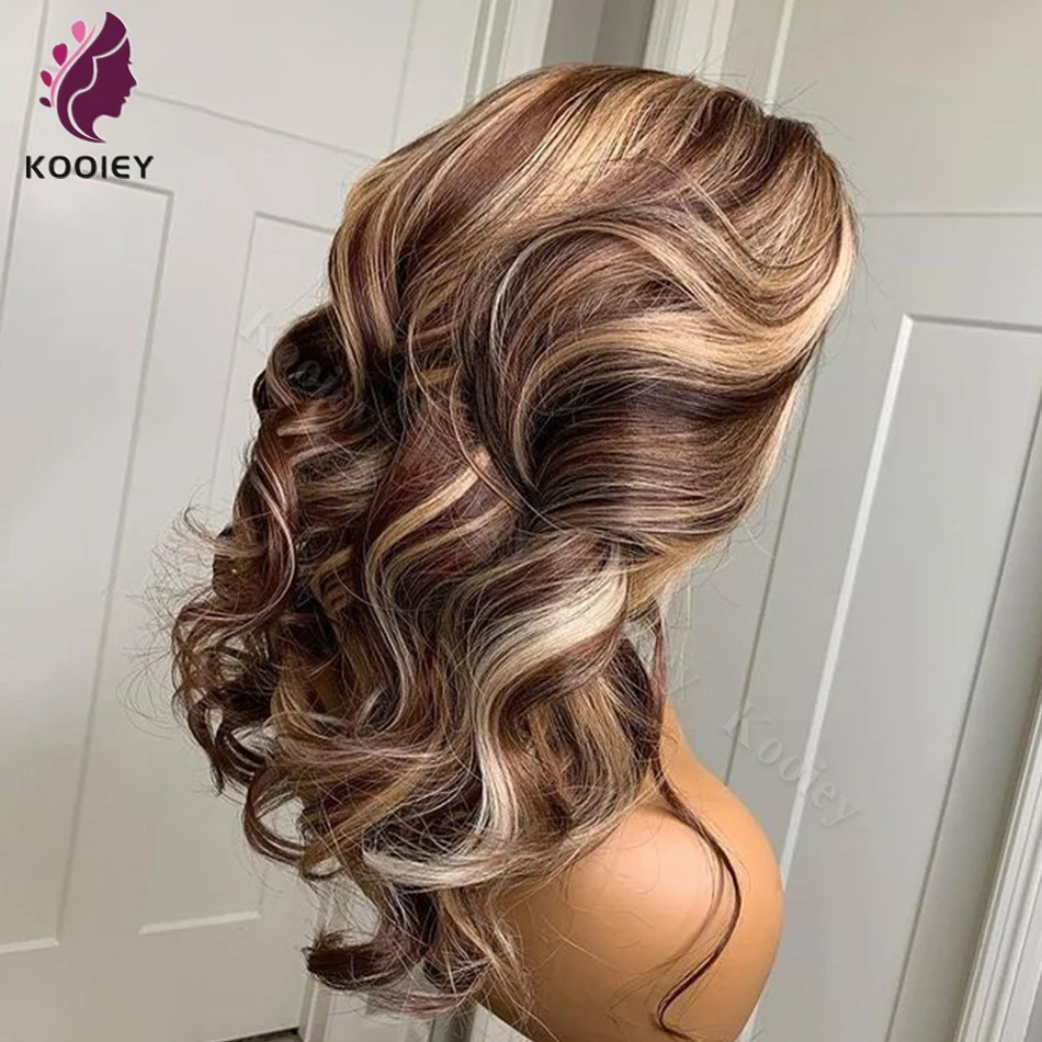 13x6 Highlight Wig Human Hair Body Wave Honey Blonde Brown Colored 5x5 Silk Top On Clearance Sale 360 Lace Frontal