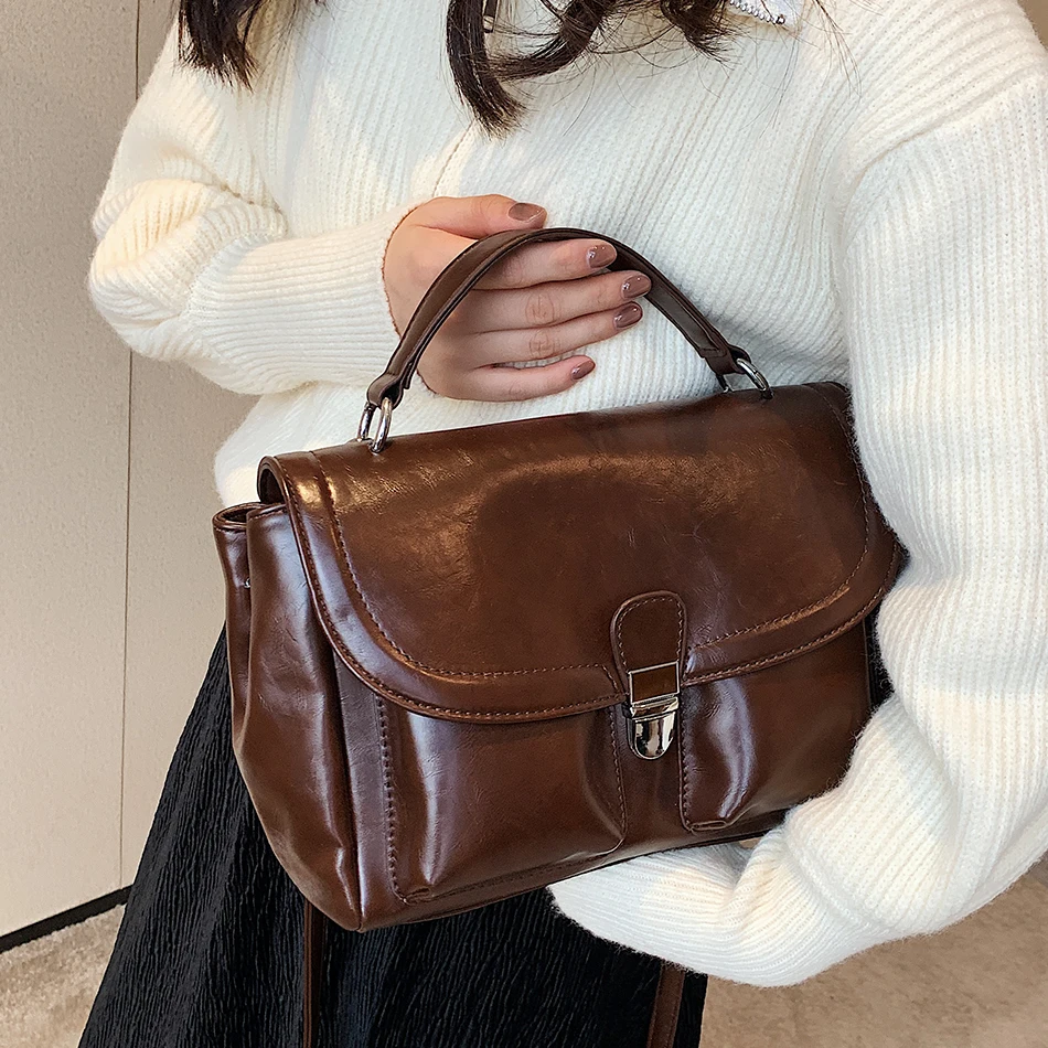 

Винтажные масляные сумки через плечо из искусственной кожи для женщин 2023, трендовые женские сумки с короткими ручками, роскошные брендовые ...